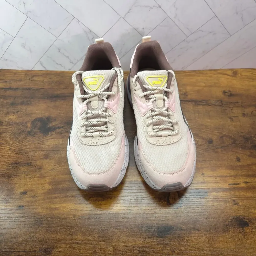 Puma Womens 10 Pink Beige Brown Suede Mesh Chunky Sneakers 396443-01